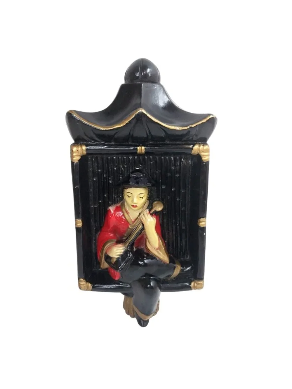 Chalkware Wall Plaque Guitar Player Asian-Inspired Wall Hanging Mid Century